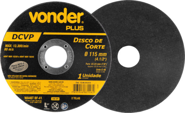 Disco de corte 115 mm x 1,0 mm x 22,23 mm DCVP, VONDER PLUS - Image 2