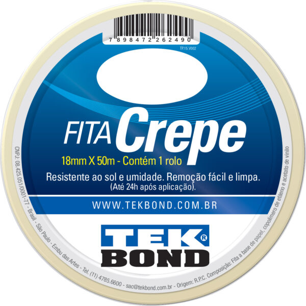 Fita crepe, 18 mm x 50 m, creme, uso geral, TEKBOND