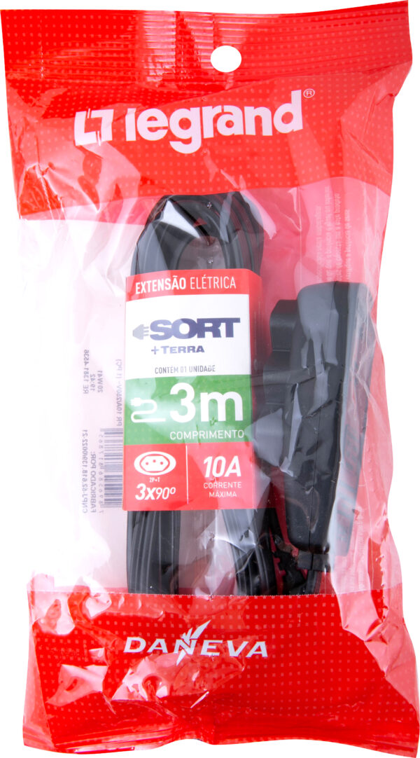 Extensão Elétrica 3m 2P+Terra 10A, Preta Sort Bivolt Daneva - Image 4