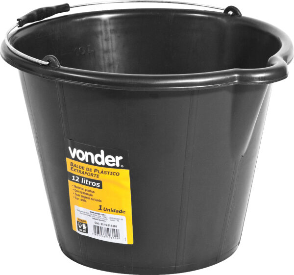 Balde de plástico extraforte, 12 litros, preto, VONDER
